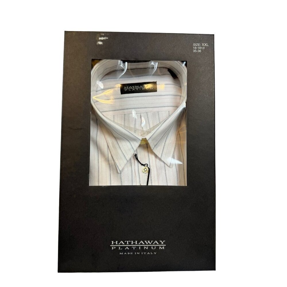 Hathaway Platinum Men's White Striped Cotton Shirt w Blue & Pink Stripes 17-17.5